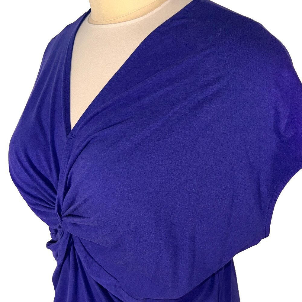 Ava & Viv Blouse Womens 2X Purple Twist Front V-Neck Cap Sleeve Cotton Modal - Picture 6 of 12